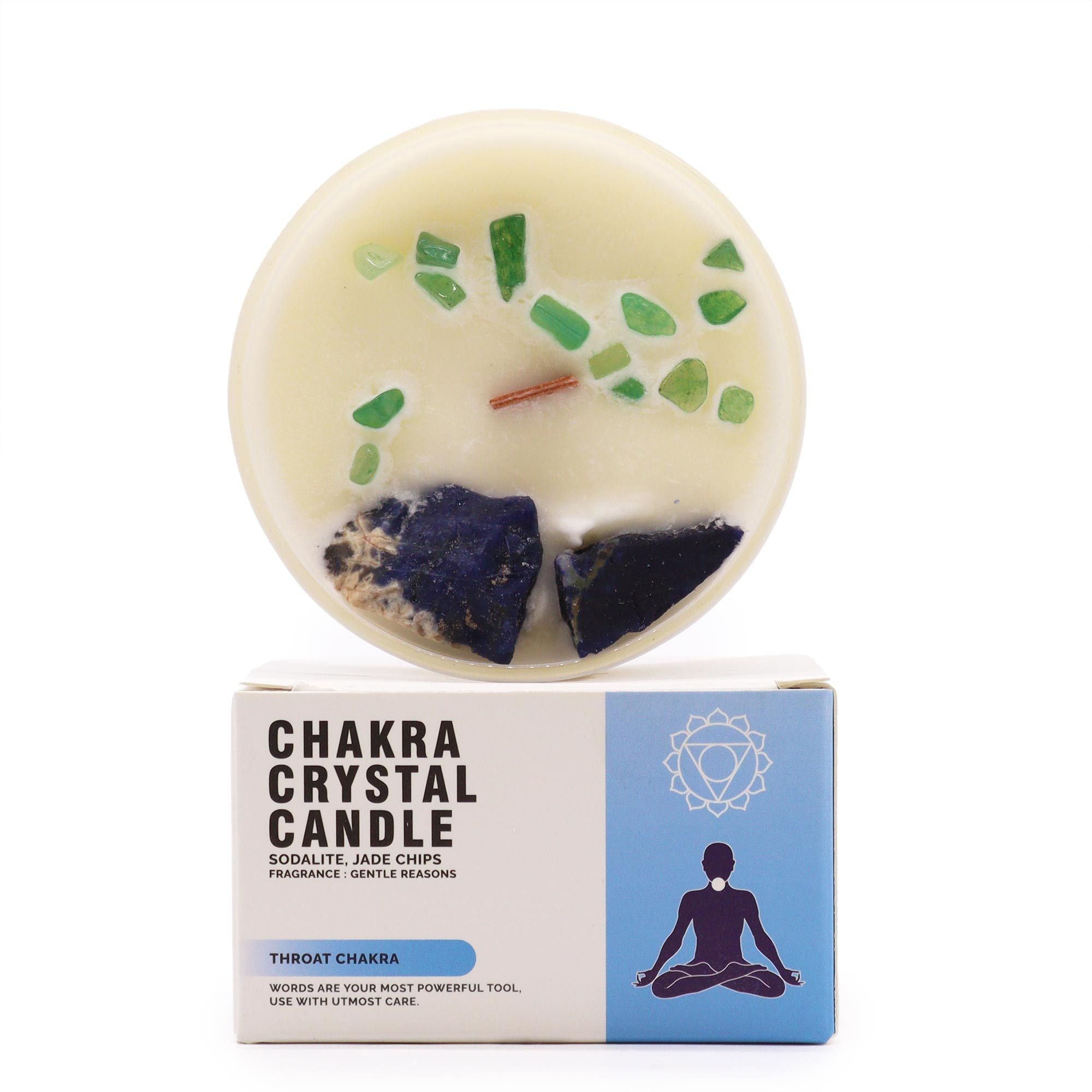 bougie energetique chakra gorge avec pierres naturelles