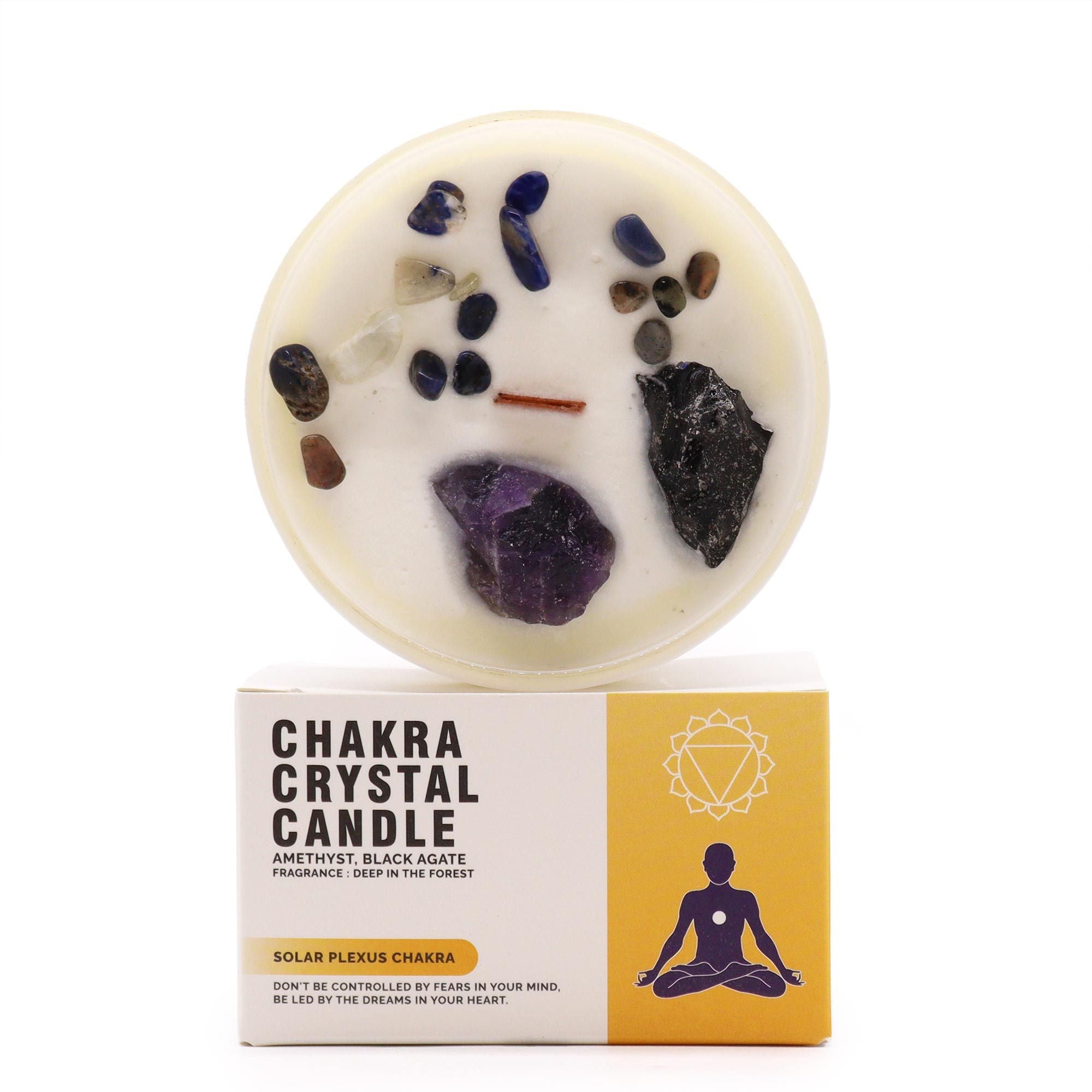 bougie energetique chakra plexus solaire avec pierres naturelles