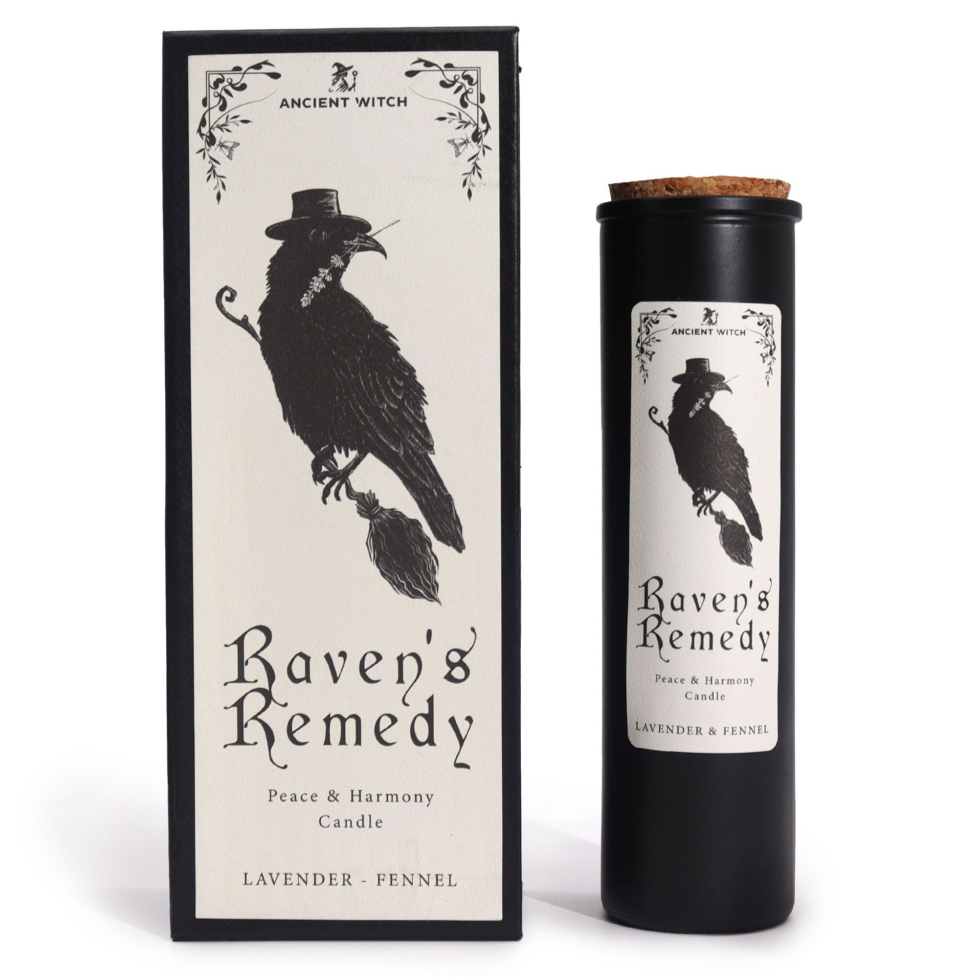 Bougie rituelle apaisement et guérison Raven's Remedy parfum lavandeet fenouil avec coffret élégant Ancient Witch