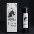 Bougie rituelle manifestation Locked Desires ambiance mystique avec coffret noir