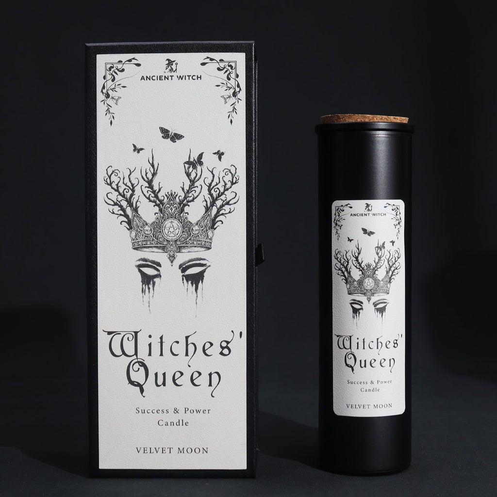 Bougie rituelle manifestation Witches Queen ambiance mystique avec coffret noir