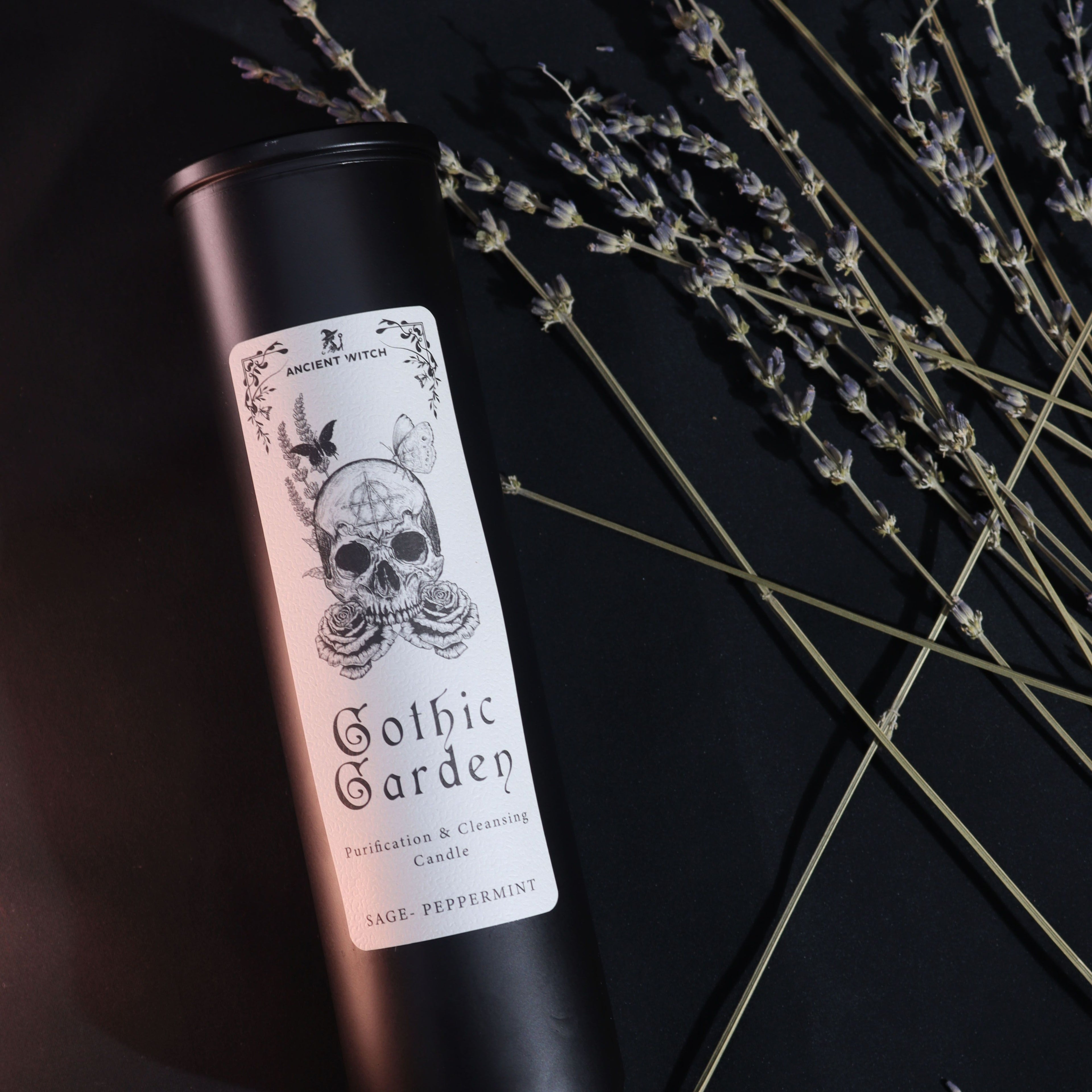 Bougie rituelle Gothic Garden avec accessoires de rituel et éléments naturels pour purification