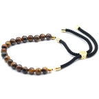 Bracelet en pierre naturelle oeil de tigre ajustable avec cordon noir et perles marron