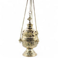 Brûleur d’encens suspendu en laiton poli au design traditionnel avec chaînes pour suspension