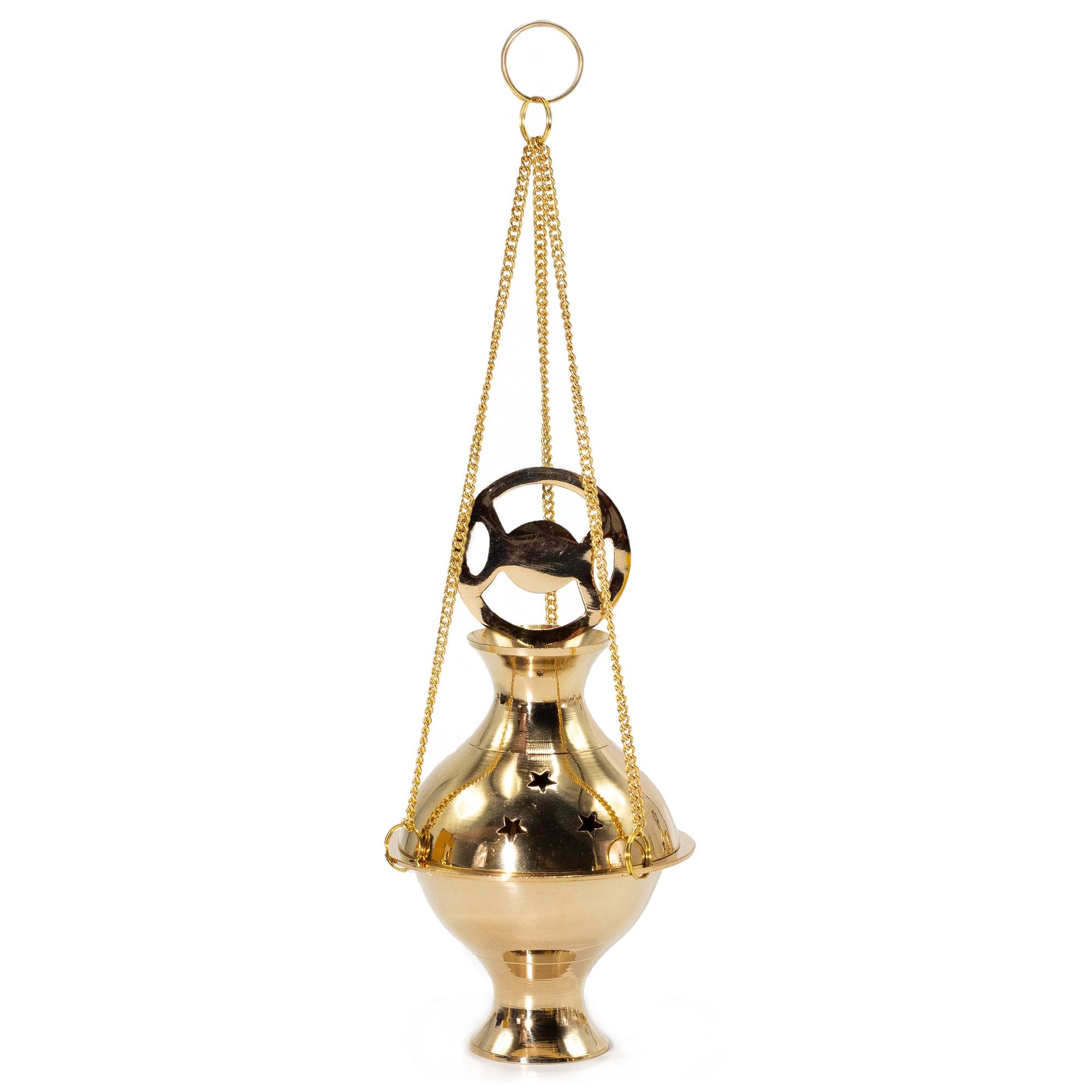 Brûleur d’encens suspendu en laiton avec symbole triple lune pour rituel et méditation