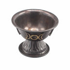 Calice en cuivre triple lune pour autel spirituel, utilisé pour rituels, offrandes et connexion aux cycles lunaires
