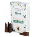 Boite de cones d encens backflow naturels senteur energisant avec cones marron poses devant packaging blanc vegetal