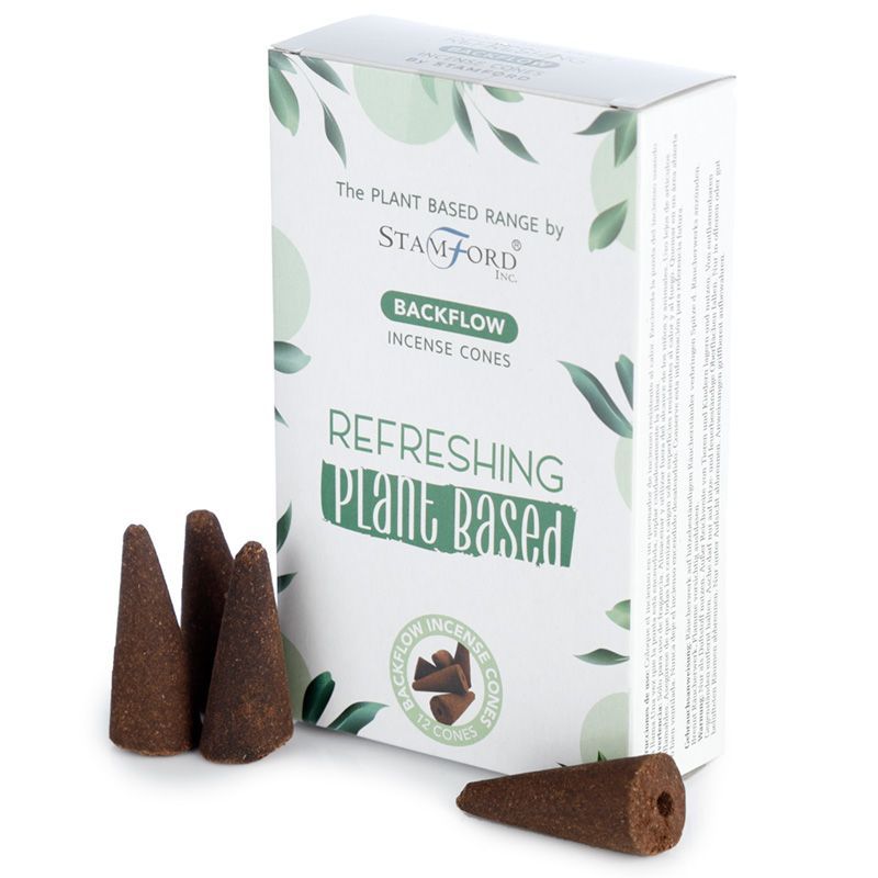 Boite de cones d encens backflow naturels senteur rafraichissant avec cones marron poses devant packaging blanc vegetal