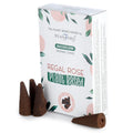 Boite de cones d encens backflow naturels senteur rose avec cones marron poses devant packaging blanc vegetal
