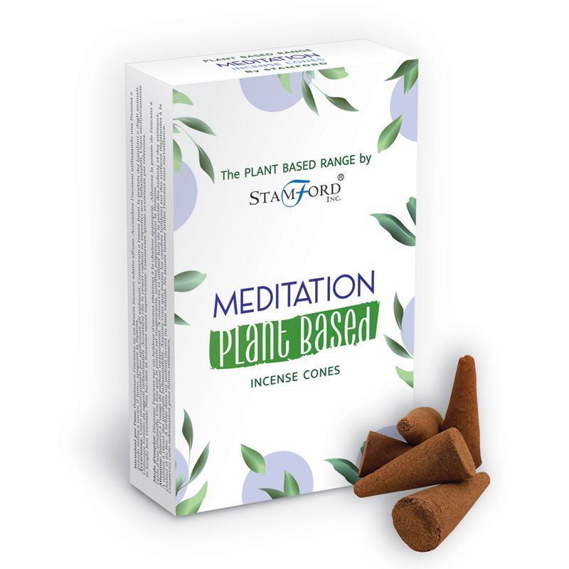 Boite de cones d encens classique naturels senteur meditation avec cones marron poses devant packaging blanc vegetal