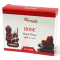 Boîte de cônes d’encens backflow Aromatika senteur rose avec packaging et illustration du brûleur
