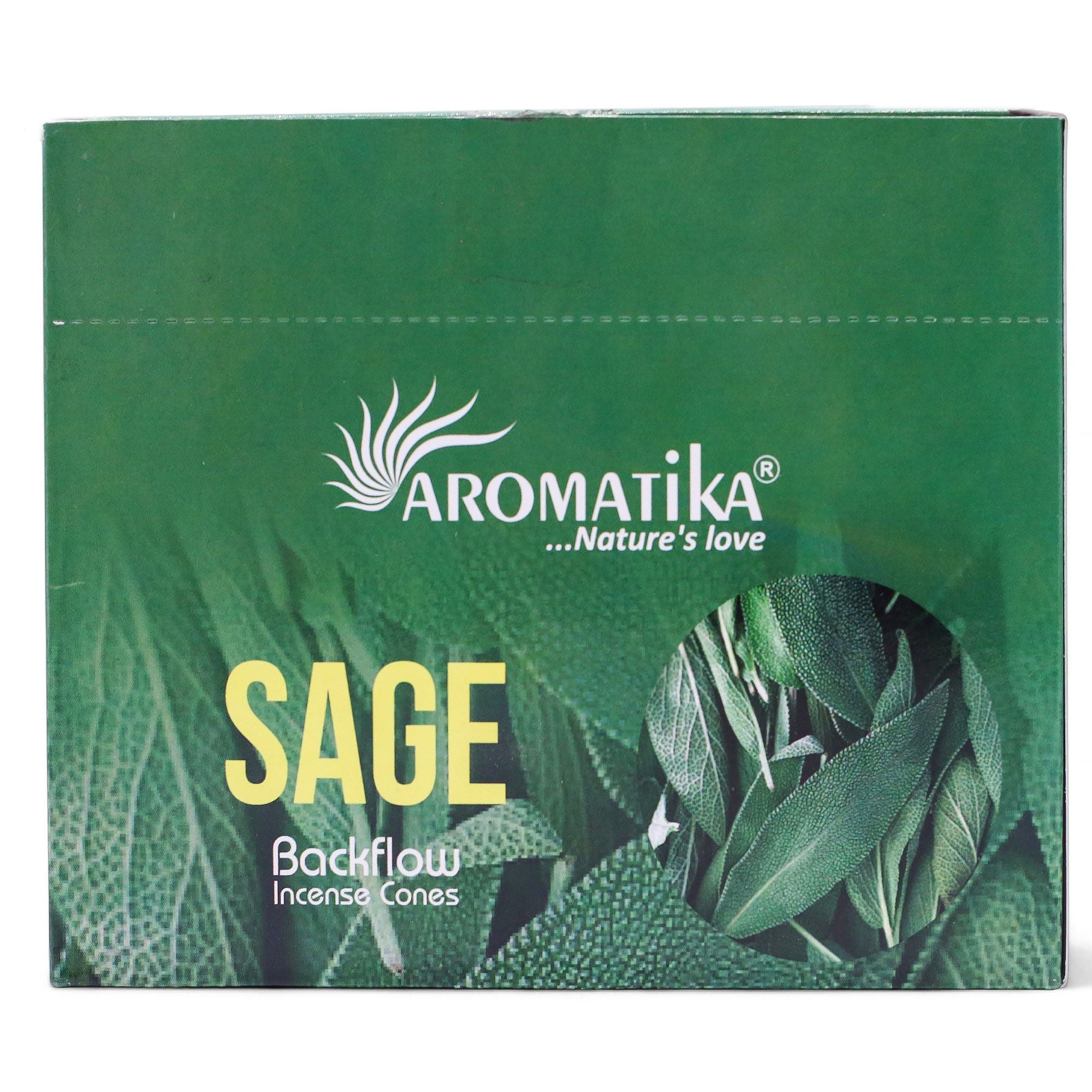 boîte d’encens backflow masala aromatika parfum sauge contenant 10 cônes pour brûleur encens cascade