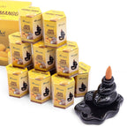 plusieurs boîtes d’encens backflow masala aromatika parfum coco mangue empilées pack de 10 cônes d’encens