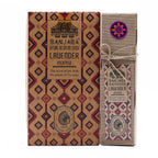 Boîte d'encens résine sur bâton lavande banjara avec packaging artisanal décoré de motifs ethniques