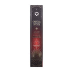 Boîte d’encens smudge cristal agathe rouge et safan avec design céleste noir rouge et motifs spirituels dorés