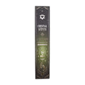 Boîte d’encens smudge cristal aventurine et chocolat avec design céleste noir et motifs spirituels dorés