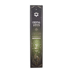 Boîte d’encens smudge cristal aventurine et chocolat avec design céleste noir et motifs spirituels dorés