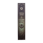 Boîte d’encens smudge cristal labradorite et arruda avec design céleste noir et motifs spirituels dorés