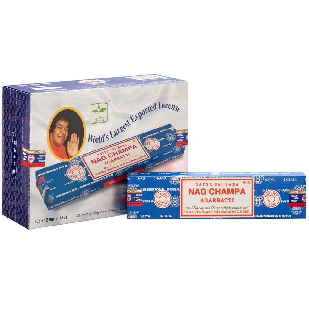 Coffret encens Nag Champa Satya Sai Baba avec plusieurs paquets de bâtons d’encens indiens