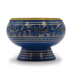 Brûleur d’encens au charbon en laiton couleur bleu et or, design chakra 3ème oeil, vue de face, accessoire rituel spirituel My Essencya