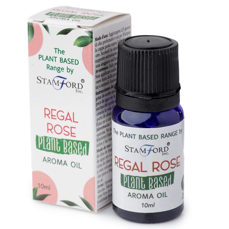 Flacon huile aromatique rose royale avec son étui au design naturel, idéal pour diffusion et ambiance bien-être