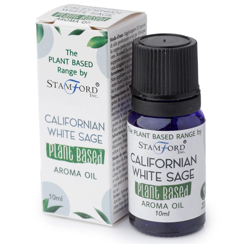 Flacon huile aromatique sauge blanche avec son étui au design naturel, idéal pour diffusion et ambiance bien-être