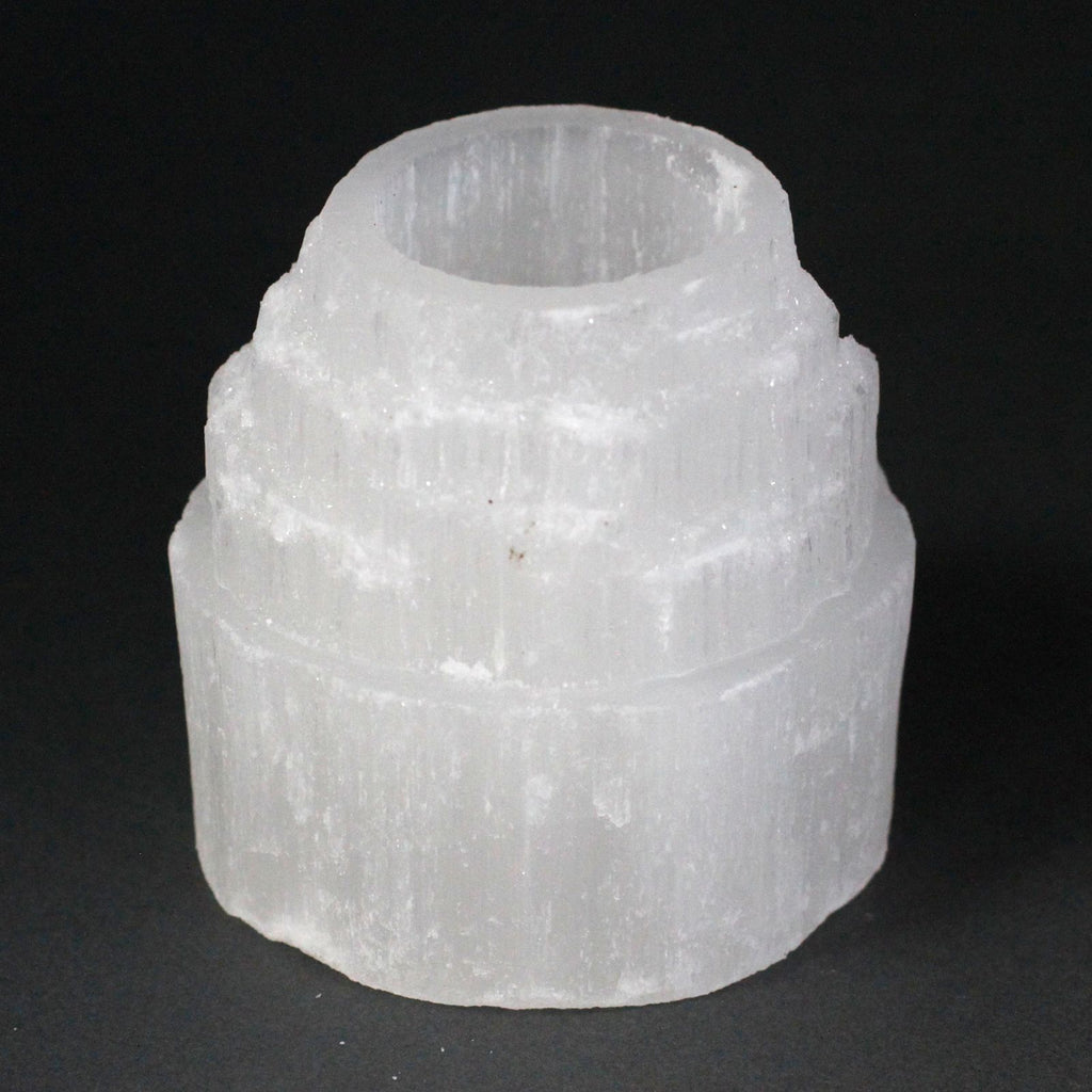 Photophore selenite montagne en pierre naturelle translucide avec finition brute et elegante