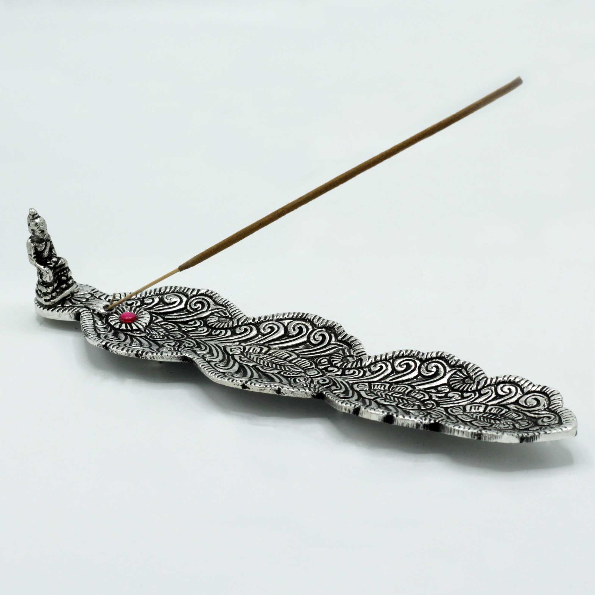 Porte-encens Bouddha long 20 cm en métal avec bâton d’encens, support élégant pour créer une ambiance apaisante en espace méditation.