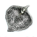 Porte-encens feuille et éléphant 11 cm en métal, vue dessus détaillée, idéal pour rituel de méditation et décoration spirituelle zen.