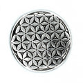 Porte-encens Fleur de Vie rond 11 cm en métal, vue dessus détaillée, idéal pour méditation, harmonisation énergétique et décoration spirituelle.