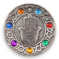 Porte-encens Hamsa 7 Chakras, symbole de protection et d’harmonisation pour rituel méditation. Pierre 7 chakras et mains d'Hamsa. 