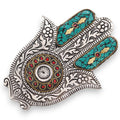 Porte-encens Hamsa vert artisanal, symbole de protection et décoration spirituelle pour espace méditation.