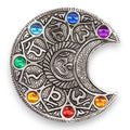 Porte-encens Lune 7 Chakras 11,5 cm en aluminium, objet de décoration spirituelle pour espace bien-être et méditation.