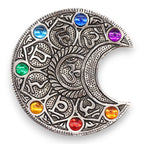 Porte-encens Lune 7 Chakras 11,5 cm en aluminium, objet de décoration spirituelle pour espace bien-être et méditation.