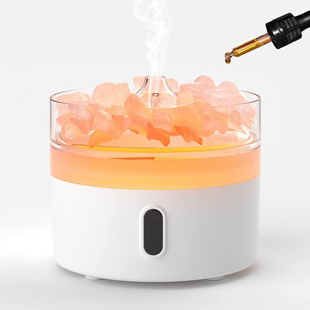 Ajout d’huile essentielle dans un diffuseur avec pierres de sel de l’Himalaya